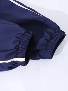 SHEIN 青少年女孩秋季套裝 2件/組 海軍藍女孩套裝，秋季休閒校園返校穿搭，白色字母刺繡，袖口與褲子裝飾蝴蝶結 - 藏蓝色 - 查看 6