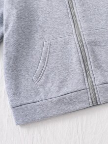 Tween Girls Fall Clothes Gray Long Sleeve Cute Sweet Floral Bow Print Double Layer Zipper Pocket Loose Jacket, Casual & Versatile, Autumn/Winter - Grey - View 5