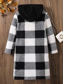 SHEIN 女童格纹单排扣连帽外套，秋冬 - 彩色 - 查看 2