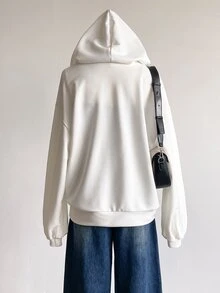 SHEIN 青少年女孩休閒寬鬆版型基本款運動衫外套，返校季秋季上衣，秋季服飾 - 白色 - 查看 2