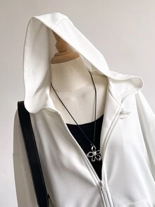 SHEIN 青少年女孩休閒寬鬆版型基本款運動衫外套，返校季秋季上衣，秋季服飾 - 白色 - 查看 3