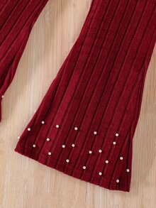 2pcs/Set Tween Girls Casual Striped Long Sleeve Shirt And Stretch Flare Pants Outfit, Suitable For Autumn/Winter - Red - View 4