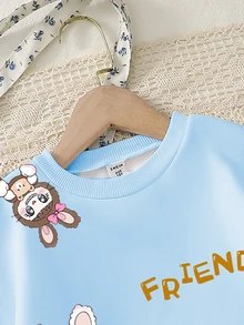 SHEIN 少女可爱卡通垂耳蓝兔印花卫衣，秋冬 - 彩色 - 查看 3