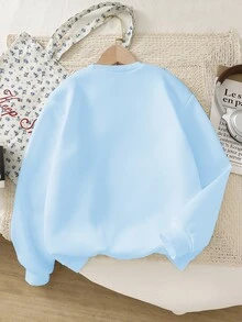 SHEIN 少女可爱卡通垂耳蓝兔印花卫衣，秋冬 - 彩色 - 查看 2