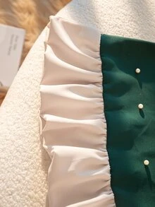 SHEIN Elladie kids 女童夏季新款珍珠蝴蝶結無袖A字裙擺荷葉邊法式仙女公主風時尚優雅洋裝，適合嬰兒派對、7歲生日，綠色 - 墨綠色 - 查看 5