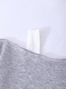 SHEIN 女童蝴蝶印花不對稱露肩不對稱下擺休閒街頭風運動衫 秋季校園灰色 - 灰色 - 查看 7