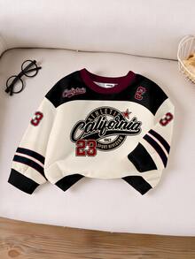 SHEIN Young Boy Casual Sports Style Numeric 23 & California Letter Print Crew Neck Sweatshirt, Fall, Comfortable & Easy To Wear, Suitable For Autumn Layering - Multicolor - View 1