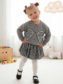 SHEIN 秋季新款韓系小眾極簡女童休閒日常套裝 7歲生日可愛小女孩套裝 棕色白色 聖誕 - 灰色 - 查看 8