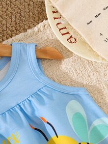 SHEIN Vestido sin mangas con elemento de animal abeja lindo para niñas, nuevo estilo de moda para primavera/verano - Celeste - Ver 6