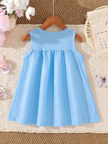 SHEIN Vestido sin mangas con elemento de animal abeja lindo para niñas, nuevo estilo de moda para primavera/verano - Celeste - Ver 2
