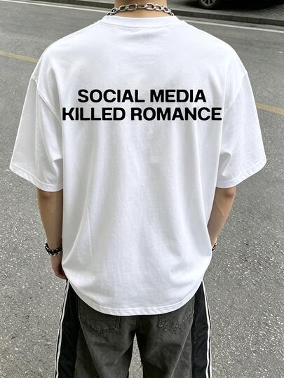 Resyla Men Social Media Kills Romance Graphic Text Print Round Neck Men T-Shirt