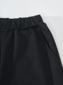 SHEIN 男童街頭風運動休閒套裝 黑白配色連帽套頭衛衣口袋收口運動長褲 秋季校園運動 - 黑色 - 查看 7