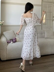 Feyla 女士优雅碎花中长连衣裙，夏季 - 白色 - 查看 3