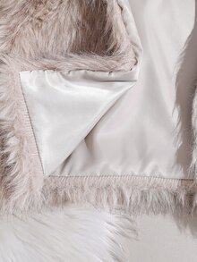 SHEIN 1件少女軟仿皮草外套，優雅可愛酷女孩長袖短版修身連帽外套，適合秋冬派對假期，酒紅色 - 杏色 - 查看 8