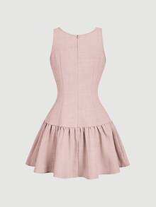 SHEIN MOD Women's Elegant Bowknot Decor Sleeveless Ruffle Hem Fitted Mini Dress, College Style, Summer Mini Dresses For Women - Pink - View 2