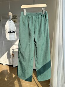 SHEIN Sparklyn Tween Girls Fall Clothes Wide Leg Straight Casual Loose Fit Versatile Basic Pants, Fall, Minimalist, Solid, Back To School, Outfit - Green - View 3