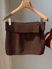 Comfortcana Women's Solid Color Knitted Ribbed Casual Versatile Sweater Skirt, Korean Style In Autumn/ Dark Brown School Travel - Chocolate Brown - View 4