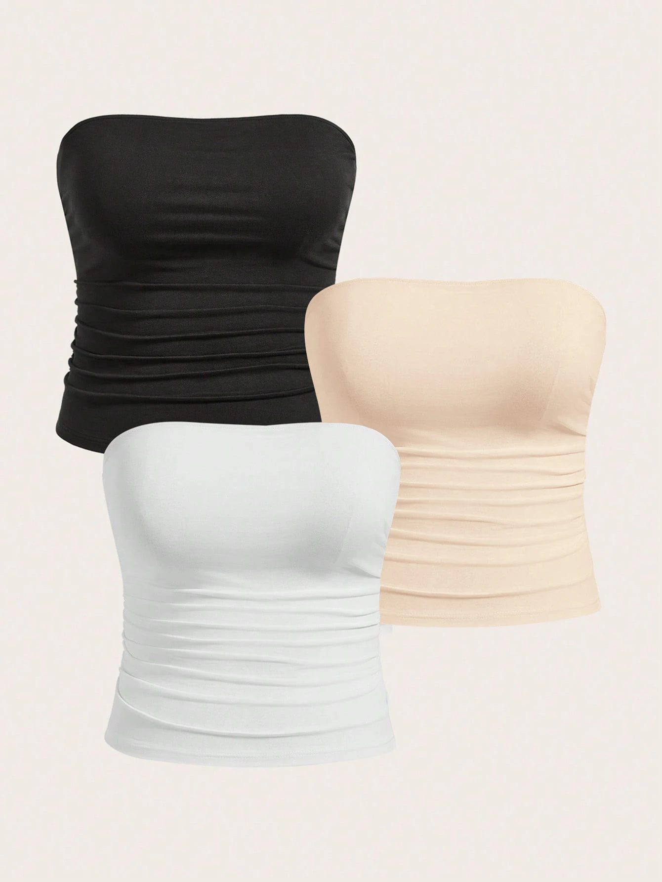 Calvaya 3 piezas de Tops de tubo sólido fruncido en la parte superior para tallas grandes - Multicolor - Ver 1