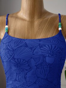SHEIN Swim 女士度假沙滩印花连体泳衣 - 藍色 - 查看 14