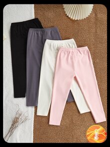 Genkimix Kids 4pcs Young Girls Leggings, Back-To-School New Colorful Lined Pants For Fall Autumn/Winter, Adorable Bear Decor Fabric Daily Wear Gift Young Girl Set Cozy - Multicolor - View 3