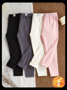 Genkimix Kids 4pcs Young Girls Leggings, Back-To-School New Colorful Lined Pants For Fall Autumn/Winter, Adorable Bear Decor Fabric Daily Wear Gift Young Girl Set Cozy - Multicolor - View 4