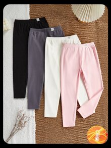Genkimix Kids 4pcs Young Girls Leggings, Back-To-School New Colorful Lined Pants For Fall Autumn/Winter, Adorable Bear Decor Fabric Daily Wear Gift Young Girl Set Cozy - Multicolor - View 5