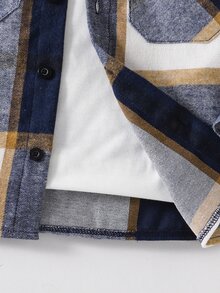 SHEIN 小男孩格紋連帽襯衫外套，返校季，秋季 - 彩色 - 查看 5