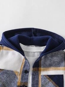 SHEIN 小男孩格紋連帽襯衫外套，返校季，秋季 - 彩色 - 查看 3