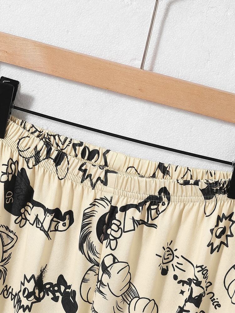 Boys' Beige Tiger Print Knit Fabric Comfortable Soft Long Sleeve Top And Pants 2 Pieces Casual Cute Pajama Set Holiday Night Autumn - Apricot - View 4