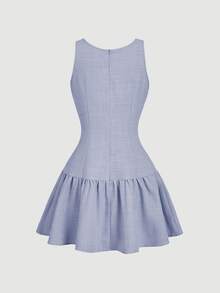 SHEIN MOD Button & Bow Decor Women Short Dress ,Summer Dress - Dusty Blue - View 2