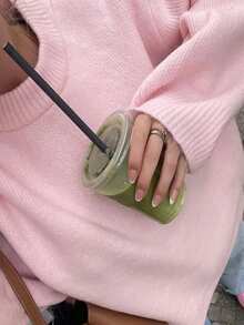Cévolie Women's Solid Color Round Neck Loose Fit Batwing Long Sleeve Casual Sweater, Autumn Winter, Knit Pullover Fall - Pink - View 5