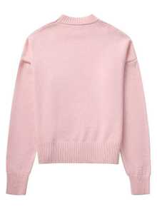 Cévolie Women's Solid Color Round Neck Loose Fit Batwing Long Sleeve Casual Sweater, Autumn Winter, Knit Pullover Fall - Pink - View 2