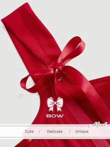 SHEIN MOD 紅色蝴蝶結前綁帶後繫帶束腰背心上衣，適合假期、跨年夜、外出約會、感恩節浪漫優雅、聖誕節、派對 - 紅色 - 查看 3