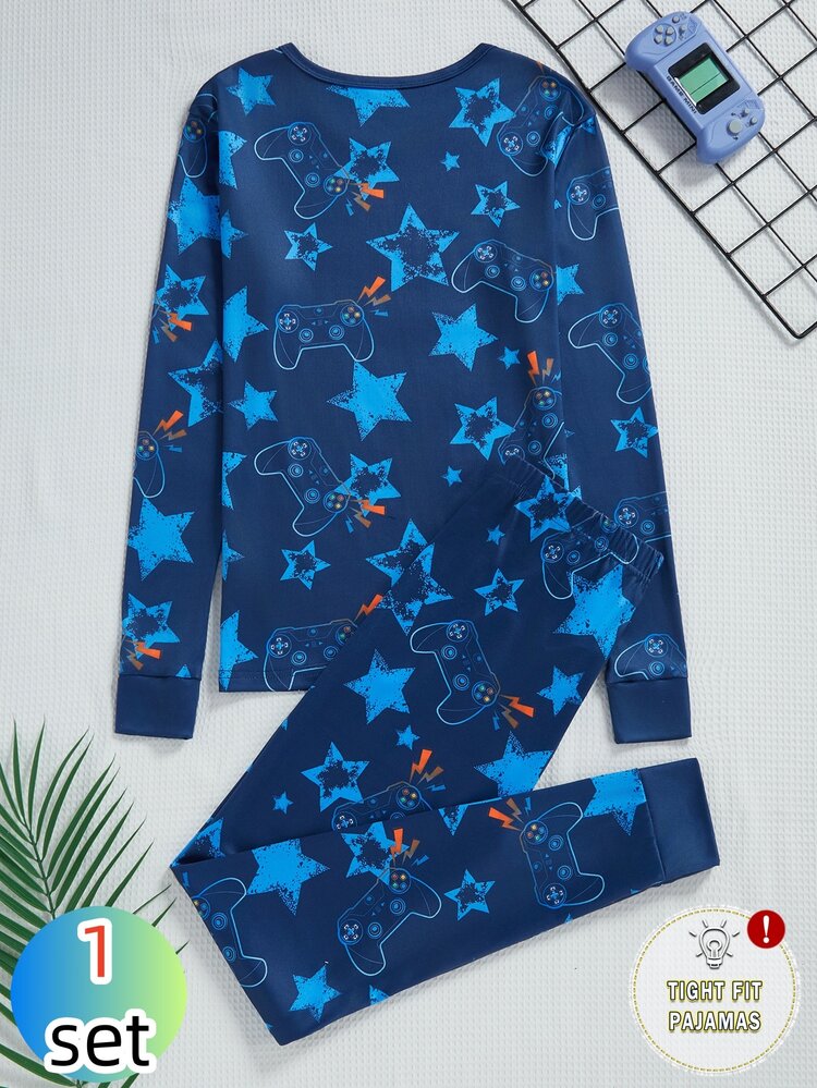 Teenager Boys' Glow-In-The-Dark Long Sleeve & Long Pants Snug Fit Pajama Set, Video Game Graphic Teen Boys Pajama Sets - Multicolor - View 2