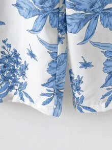 SHEIN Clasi 女士圆领无袖宽松褶皱蓝色印花阔腿裤，优雅休闲套装，适合外出和度假，春夏两件套女装，夏季女装套装，两件套夏季服装，女士休闲套装，夏季女装，度假服装，假日服装 - 彩色 - 查看 15