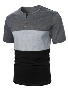 Manfinity Homme Men Color Block Short Sleeve T-Shirt With Notched Collar For Casual Daily Wear In Spring Summer - Multicolor - View 3