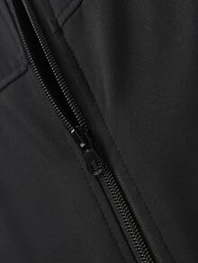 Manfinity Homme Men's Casual Solid Color Arm Zipper Pocket Lightweight Jacket, Autumn Brown Zip Up For Men, Fall Tops Long Sleeve Coffee - Black - View 6