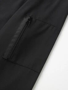 Manfinity Homme Men's Casual Solid Color Arm Zipper Pocket Lightweight Jacket, Autumn Brown Zip Up For Men, Fall Tops Long Sleeve Coffee - Black - View 5