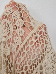 Freevana Plus Size Solid Color Front Tie Long Sleeve Vacation Knit Hollow Cardigan Winter Fall Autumn Evening Wedding Guest Beige Boho Elegant - Beige - View 8