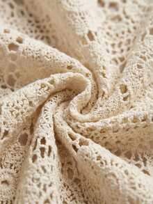 Freevana Plus Size Solid Color Front Tie Long Sleeve Vacation Knit Hollow Cardigan Winter Fall Autumn Evening Wedding Guest Beige Boho Elegant - Beige - View 7