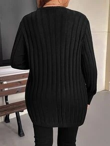 SHEIN VCAY Plus Size Women's Loose Cardigan Sweater Business Casual Dressy Baggy Soft Form Normal Holiday Country Tops, Autumn Office Formal Work Black - Black - View 2
