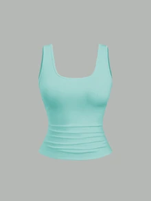 Flirla Plus Size Women Summer Short Square Neck Pleated Casual Tank Top - Multicolor - View 5