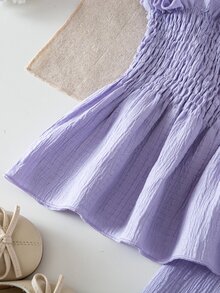 SHEIN Baby Girl Solid Color Woven Camisole And Elastic Waist Pants Set - Purple - View 5