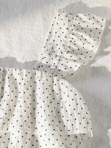 SHEIN 少女休閒可愛白黑波點上衣，柔軟設計，適合夏季度假、旅行、學校假期穿搭，舒適，生日快樂 - 白色 - 查看 7
