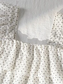 SHEIN 少女休閒可愛白黑波點上衣，柔軟設計，適合夏季度假、旅行、學校假期穿搭，舒適，生日快樂 - 白色 - 查看 4