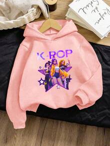SHEIN Tween Girl Fleece Sweatshirt - Black Autumn Fall - Pink - View 4