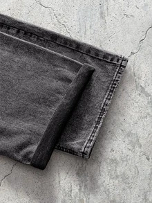 Modcrash 1 buah Celana Jeans Justice Brother Vintage Washed Loose Fit Wide Leg, Gaya Kasual & Pasangan (Hem Rusak), Potongan Longgar, Jeans Ukuran Besar - Grey - View 6
