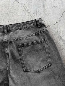 Modcrash 1 buah Celana Jeans Justice Brother Vintage Washed Loose Fit Wide Leg, Gaya Kasual & Pasangan (Hem Rusak), Potongan Longgar, Jeans Ukuran Besar - Grey - View 5