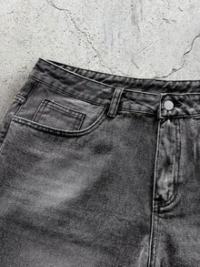 Modcrash 1 buah Celana Jeans Justice Brother Vintage Washed Loose Fit Wide Leg, Gaya Kasual & Pasangan (Hem Rusak), Potongan Longgar, Jeans Ukuran Besar - Grey - View 3