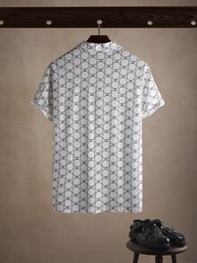 Genlund Men's Summer Casual Vacation Style All-Over Print Short Sleeve Shirt - White - View 2